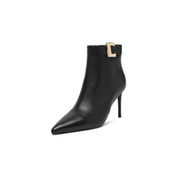 Botine dama  EO-LUIZA-C001X-1 - piele naturala - negru - cu fermoar - varf ascutit - Negru