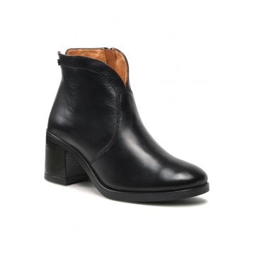 Botine dama  piele naturala - negru - toc stabil - inchidere cu fermoar -