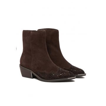 Botine dama -  stil cowboy - piele naturala - maro