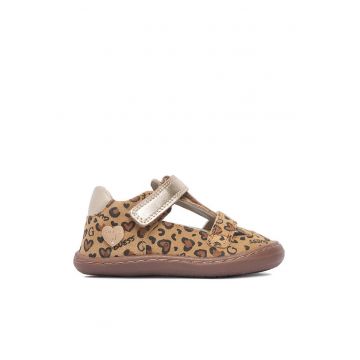 Ghete copii  piele naturala - velcro - maro -