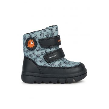 Ghete cu velcro si imprimeu - Albastru pastel/Portocaliu
