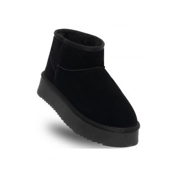 Ghete dama -  HUGH PLATFORM - piele naturala - negru