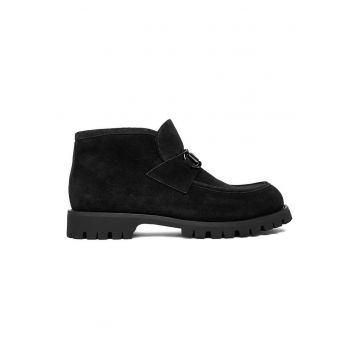 Ghete dama -  piele naturala - negru - zabala decorativa -