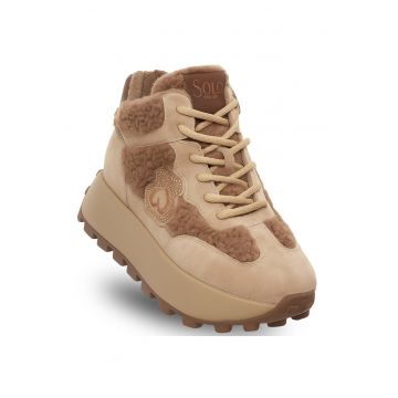 Ghete dama -  piele naturala/textil - maro