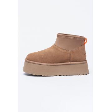 Ghete de piele intoarsa cu segment din material textil Classic Mini Dipper - Maro nisip