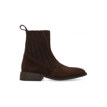 Ghete din piele intoarsa cu detalii textile