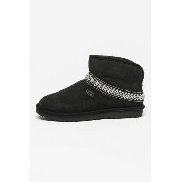 Ghete din piele intoarsa - fara inchidere Classic Mini Crescent - Negru