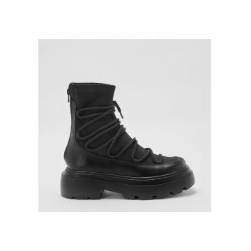 Ghete din piele intoarsa si textil cu siret Muse - Negru