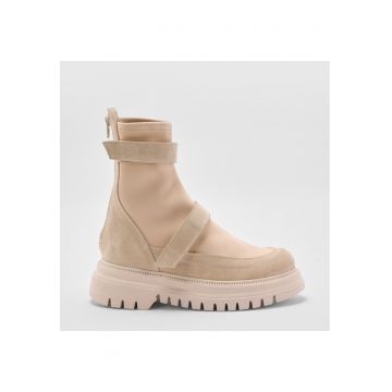 Ghete din piele intoarsa si textil Soft Rock - Bej