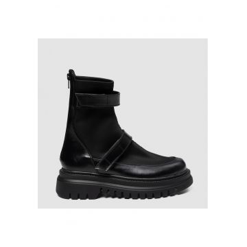 Ghete din piele naturala si textil Soft Rock - Negru