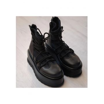 Ghete din piele si textil Moon - Negru - Negru