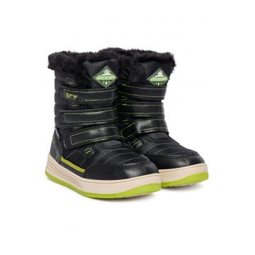 Ghete sport baieti  piele ecologica/nylon - negru/verde