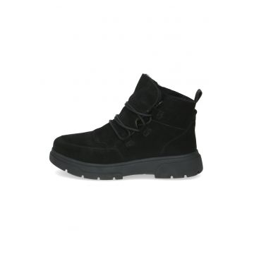 Botine de piele intorsa si material textil - Negru