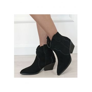 Botine negre din piele naturala cu toc comod 6338 114 18642 - Negru
