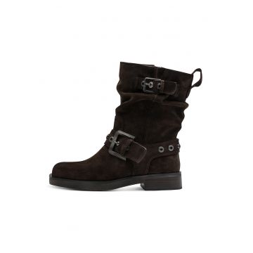 Ghete de piele cu bareta decorativa cu catarama - Maro cognac