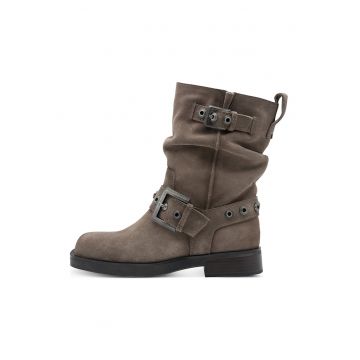 Ghete de piele cu bareta decorativa cu catarama - Maro taupe