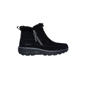 Ghete de piele intoarsa cu garnitura de blana sintetica - Negru