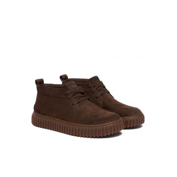 Ghete barbati  Dark Brown Nub - piele naturala - model Torhill LaceHi
