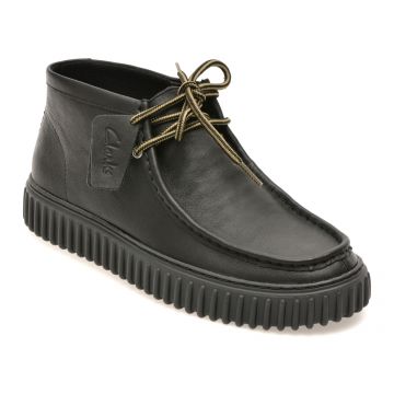 Ghete CLARKS negre, TORHILL HI, din piele naturala