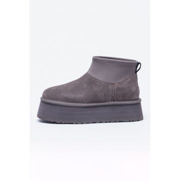 Ghete de piele intoarsa cu segment din material textil Classic Mini Dipper - Gri inchis