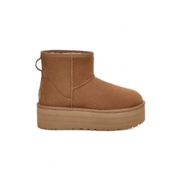 Ghete flatform rezistente la apa din piele intoarsa Classic Mini - Caramel