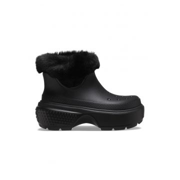 Ghete unisex fara inchidere cu captuseala din blana sintetica - Negru