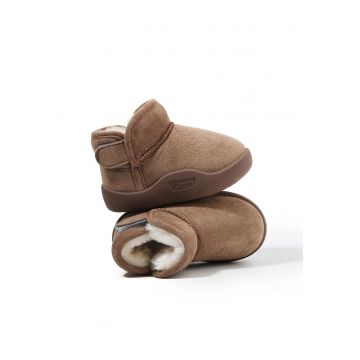 Ghetute de iarna -  talpa flexibila pentru primii pasi - interior imblanit - inchidere velcro - Maro