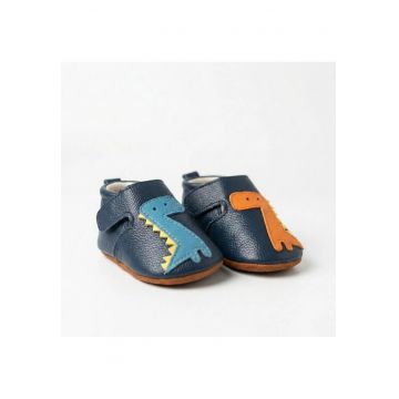 Papuci de interior pentru copii -  Piele naturala - Talpa flexibila pentru primii pasi - Albastru multicolor