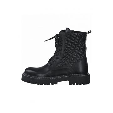 Bocanci de piele cu insertii cu aspect matlasat - Negru