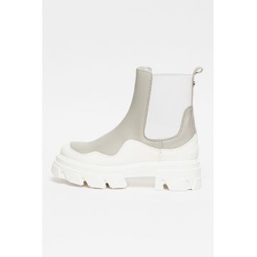 Ghete Chelsea de piele cu talpa masiva Merilyn - Alb/Maro taupe deschis