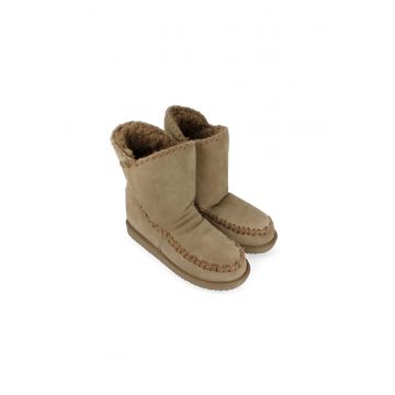 Ghete de piele intoarsa - cu captuseala de blana shearling sintetica - Maro