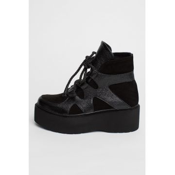 Ghete flatform de piele si piele intoarsa Morena