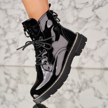 Ghete Dama Imblanite Negre din Piele Ecologica Lacuita Onika A2075