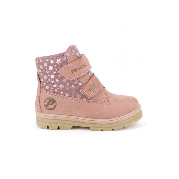 Ghete de piele nabuc si material textil cu barete velcro