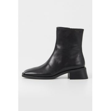 Botine de piele cu varf patrat Blanca