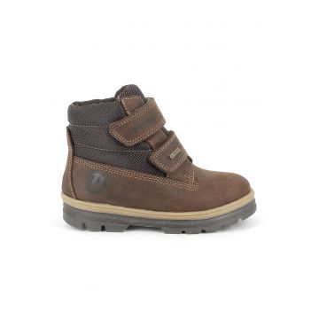 Ghete de piele nabuc si material textil cu logo