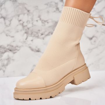 Ghete Dama Imblanite Bej din Textil Lehna