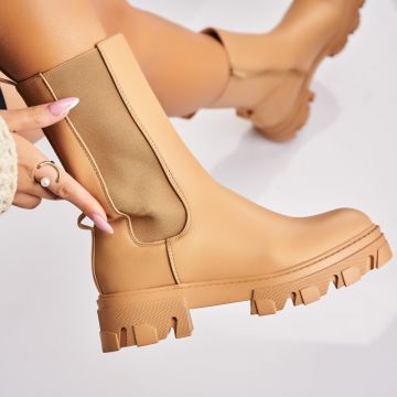 Ghete Dama Imblanite Camel din Piele Ecologica Anastyn