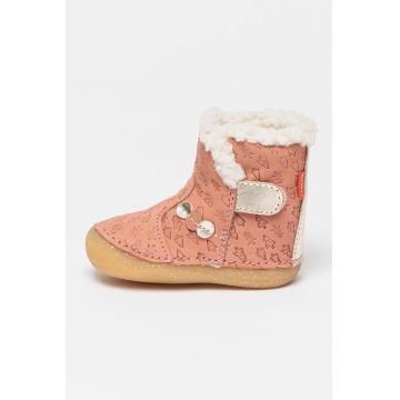 Cizme din piele intoarsa cu inchidere velcro So Windy - Roz prafuit/Argintiu
