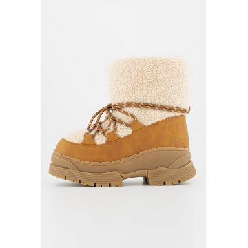Ghete flatform cu garnituri de piele si piele shearling sintetica