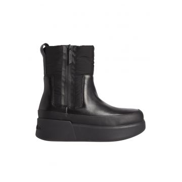 Ghete flatform din piele cu insertie din material textil