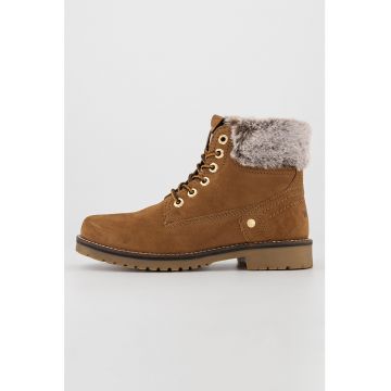 Ghete de piele nabuc cu garnitura de blana sintetica Alaska