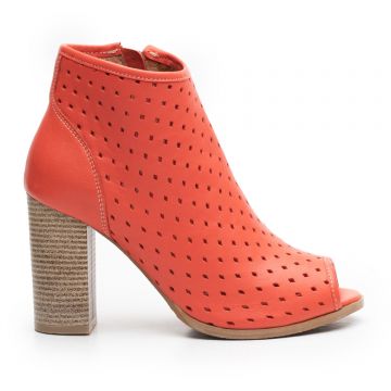 Botine dama de vara perforate din piele naturala, Leofex - 008 Coral