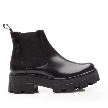 Ghete damă casual din piele naturală,Leofex -261 Negru Box