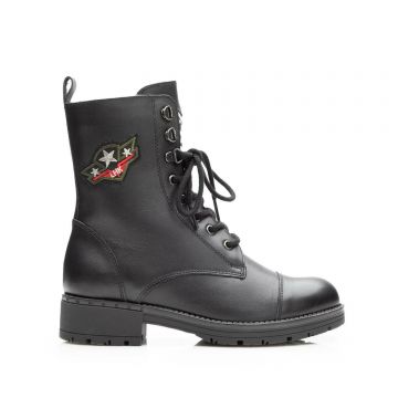 Ghete dama casual-military din piele naturala - 505 Negru Box