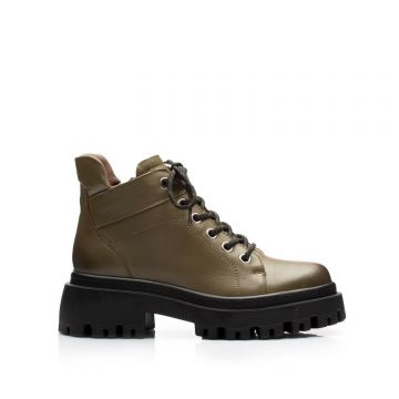 Ghete damă din piele naturală, Leofex - 408 Kaki Box