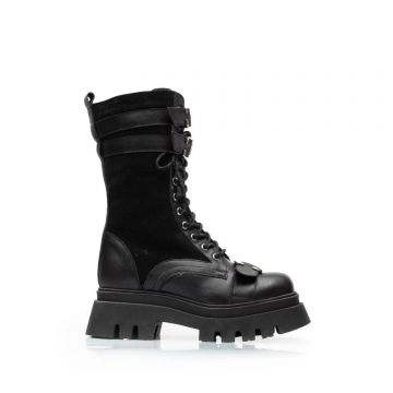 Ghete damă din piele naturală, Leofex - 436 Negru Box Velur