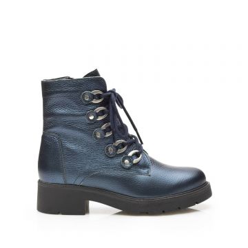 Ghete dama din piele naturala Leofex - 547 Blue Metalizat