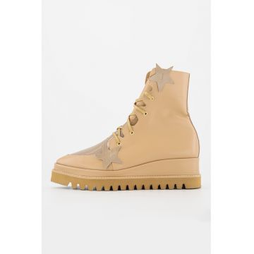 Ghete wedge de piele si piele lacuita