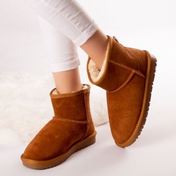Ghete dama piele naturala silin camel imblanite
